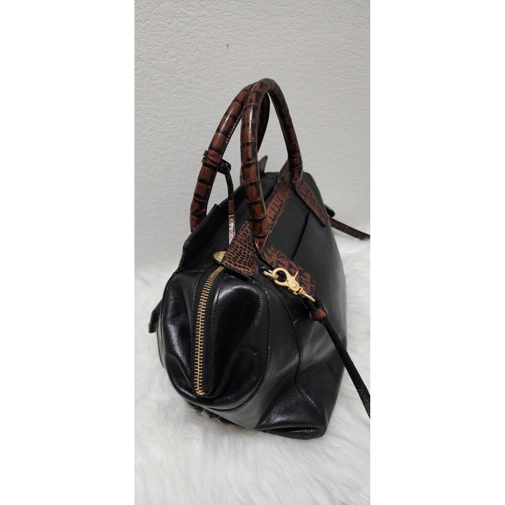 BRAHMIN TUSCAN COLLECTION Black Leather Shoulder Bag Croc Trim Handbag Purse - Picture 3 of 16